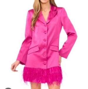 NEW .Cece Feather Trim Satin Blazer Dress In Deep Orchid.. Size 8